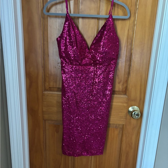 Sequin Hot Pink Dress - Picture 1 of 3